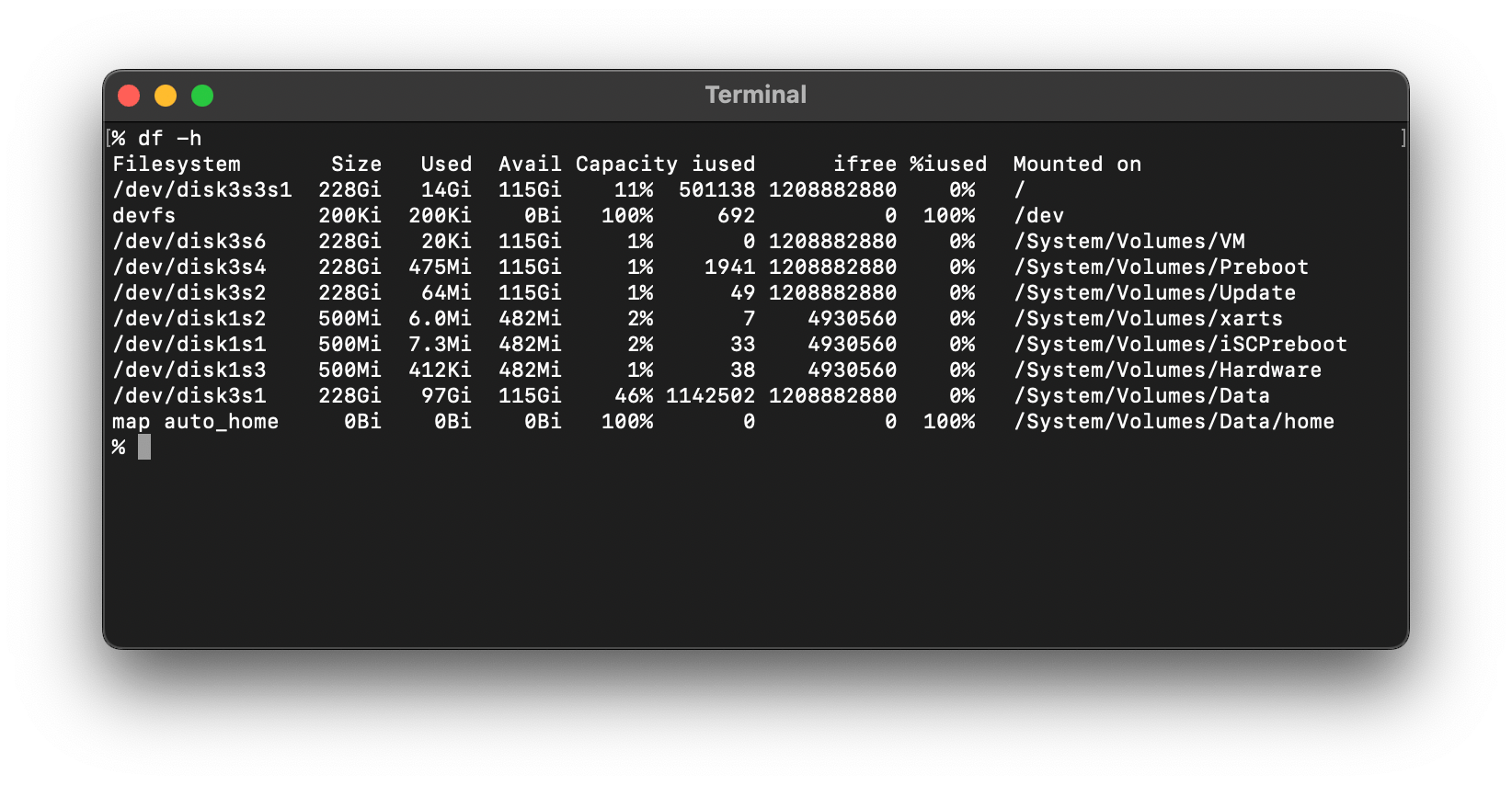 Check macOS free disk space using Terminal command Code2care